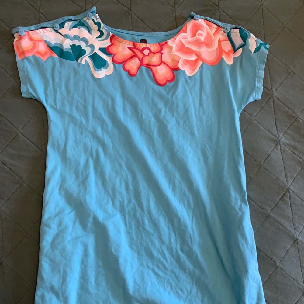 Cute and casual turquoise tea collection dress size 8 with floral design